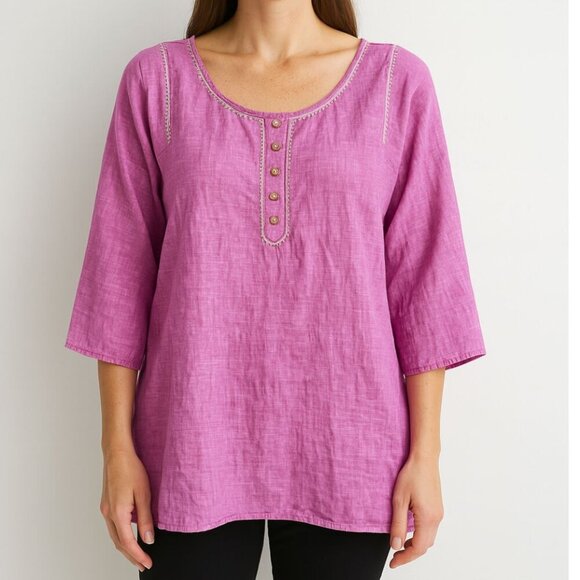 Eddie Bauer 100% Linen Tunic Top 3/4 Sleeve Casual Boho Pink Womens size Large - Picture 1 of 5